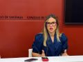 La concejala del PP de Santiago, Nerea Barcia, durante una rueda de prensa
