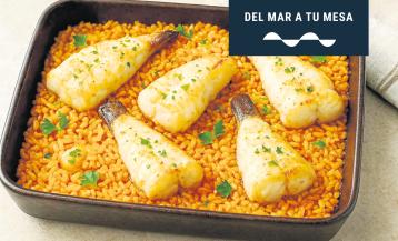 Colas de rape al horno  con arroz cervecero