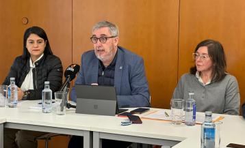 El alcalde de Ames, Blas García, durante la comparecencia en la que reconoció las "deficiencias" de las obras realizadas en O Milladoiro
