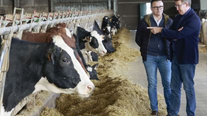 Feijoo, con el conselleiro de Medio Rural, José González, en una explotación agraria @EFE Lavandeira jr