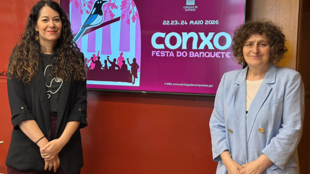 La alcaldesa de Santiago, Goretti Sanmartín, y la teniente de alcaldesa, María Rozas, presentan la programación de la Festa do Banquete de Conxo