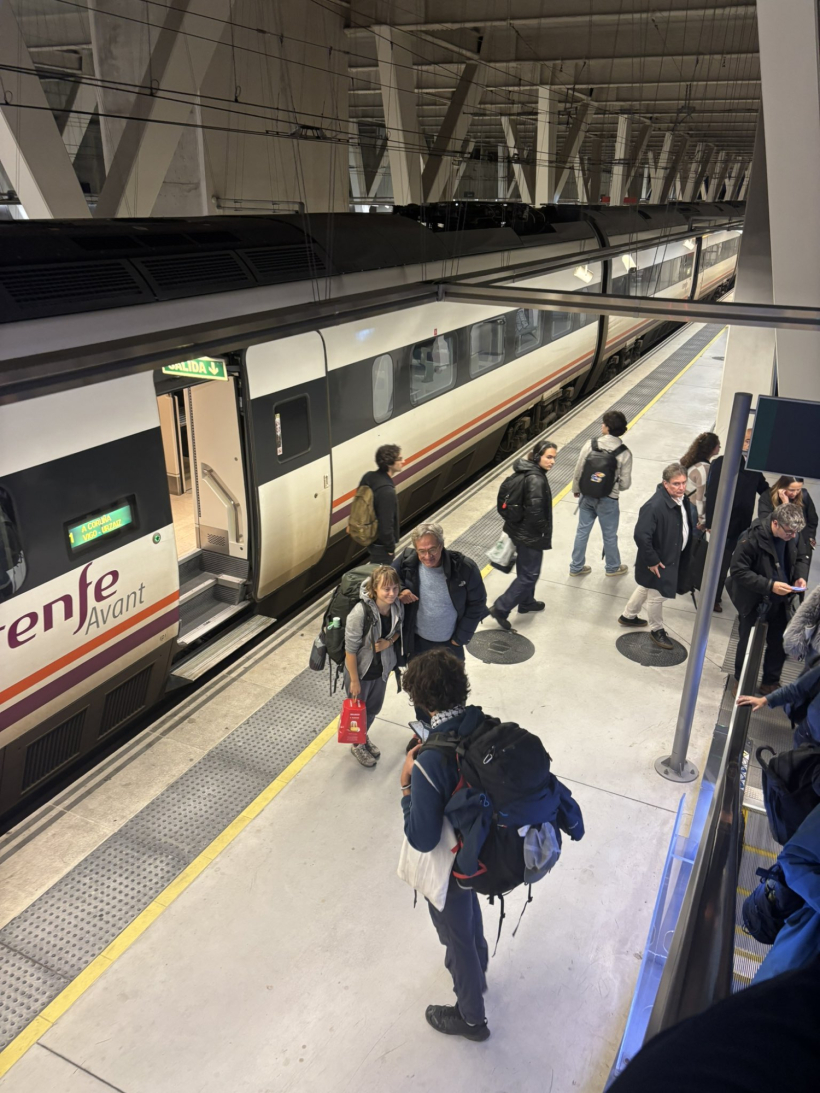 Greta Thunberg viajó este miércoles en un tren de Renfe entre Santiago y Vigo, despertando interés por los motivos de su desplazamiento
