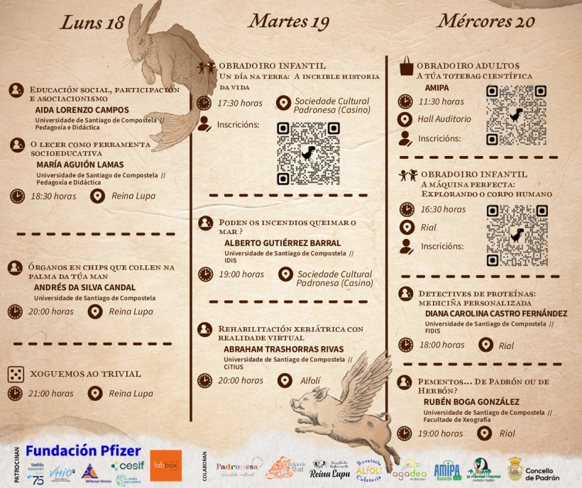 Cartel del Pint of Science Padrón 2026, que se celebrará del 18 al 20 de mayo en distintos establecimientos hosteleros