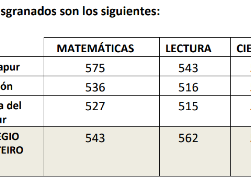 Rendimiento de los colegios a nivel internacional