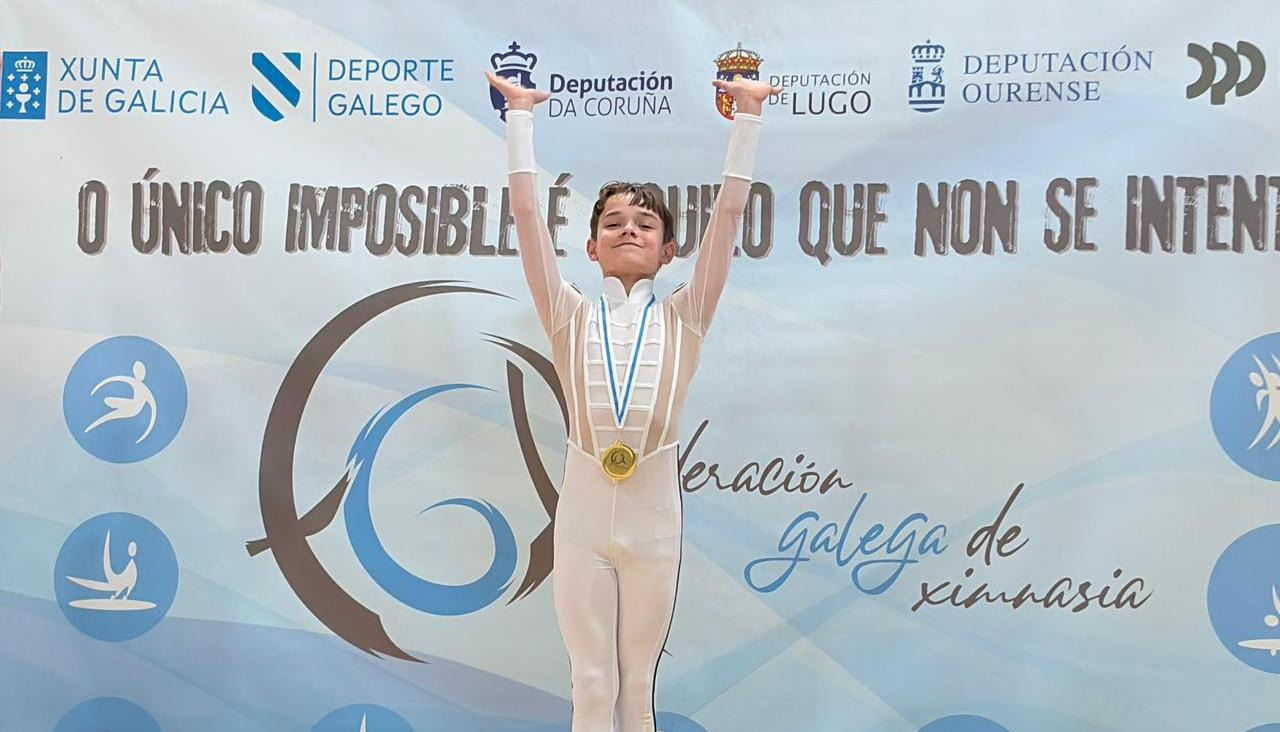 El gimnasta Daniel Rey Rey, campeón gallego infantil y clasificado para el Campeonato Nacional Base