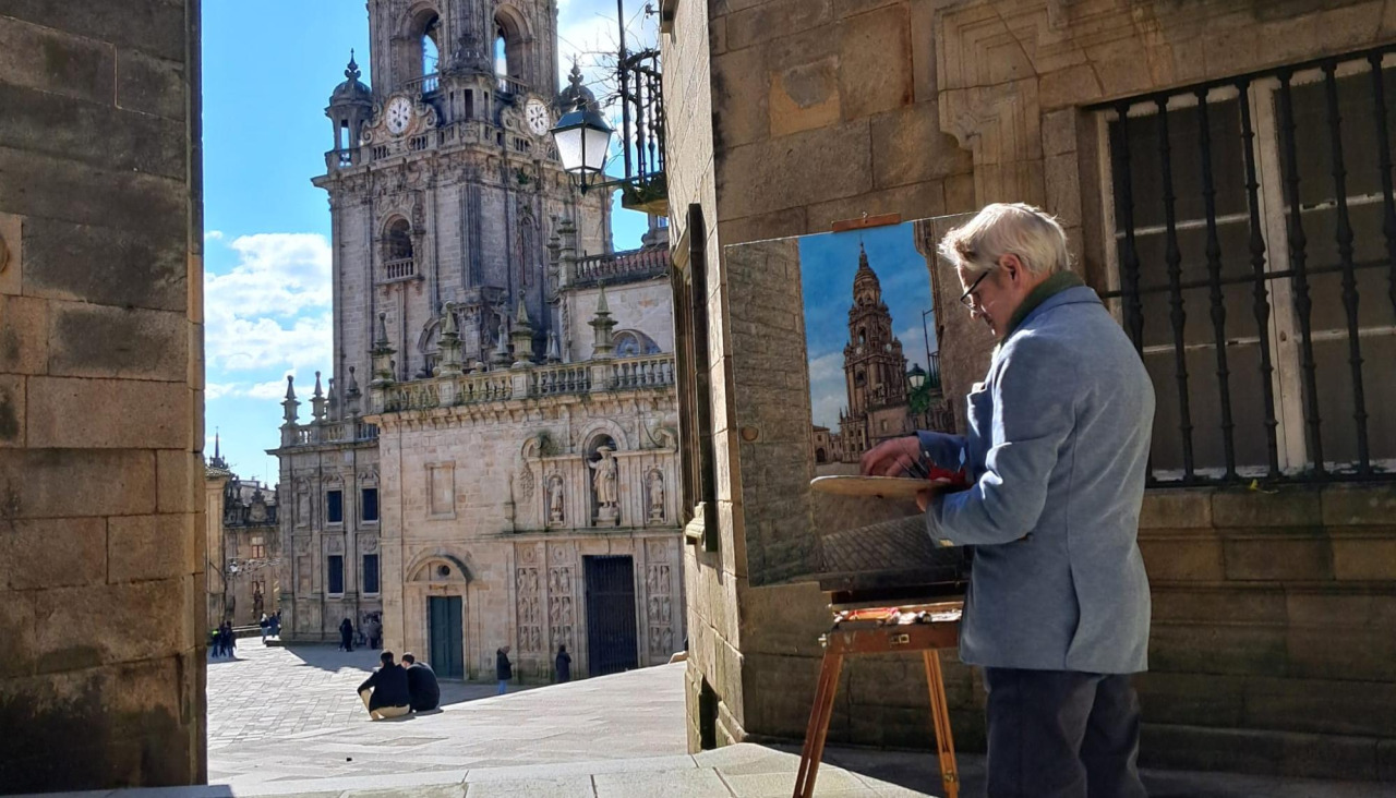 La muestra reúne óleos centrados en espacios emblemáticos de Compostela