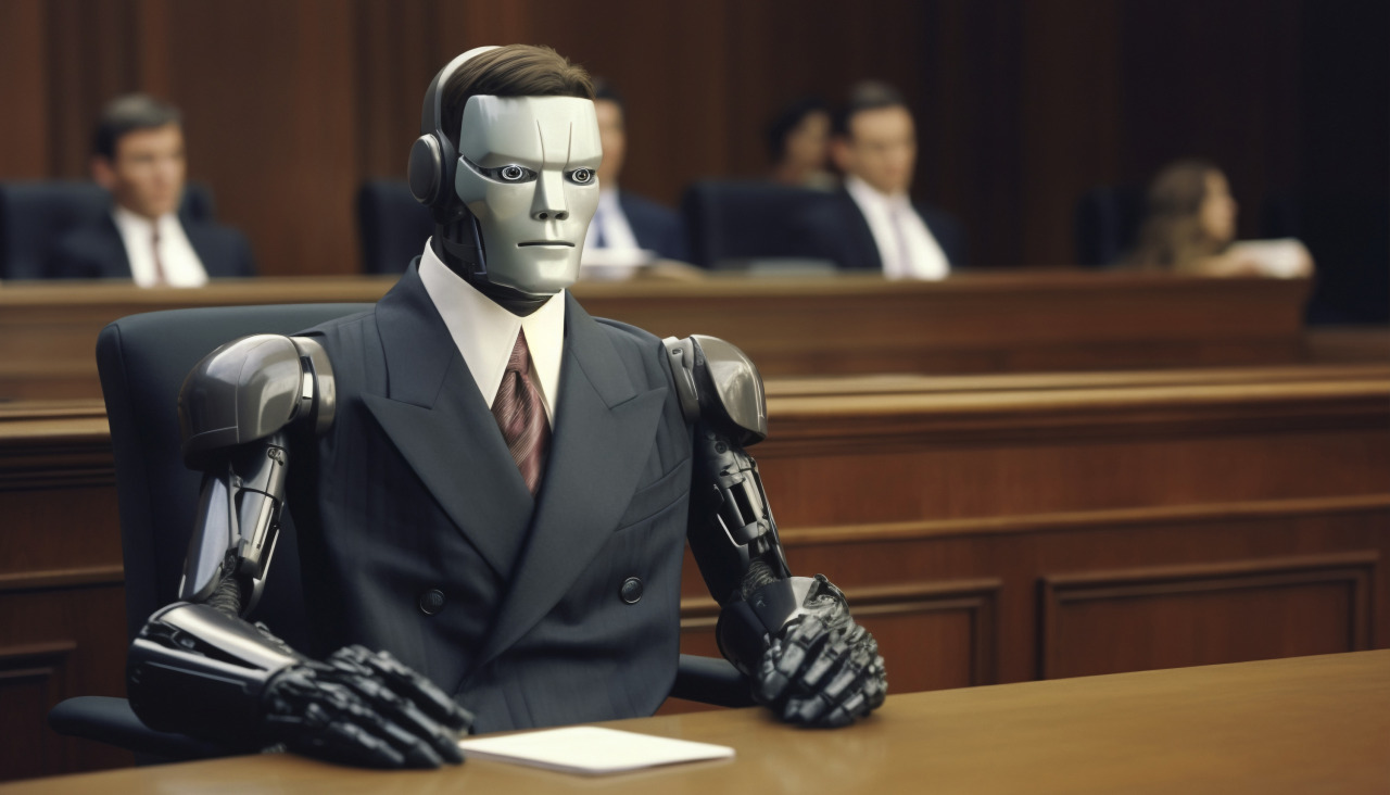 Primer plano de un robot en el juicio