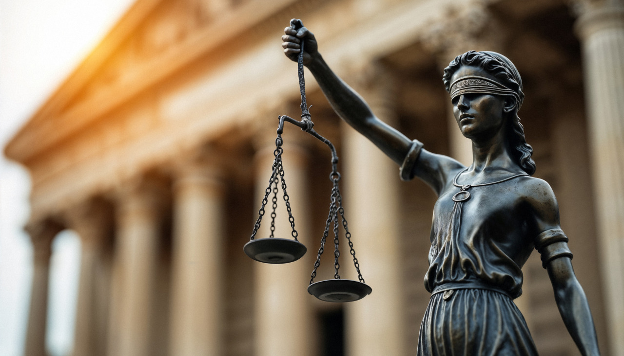 Un primer plano de la estatua de la justicia