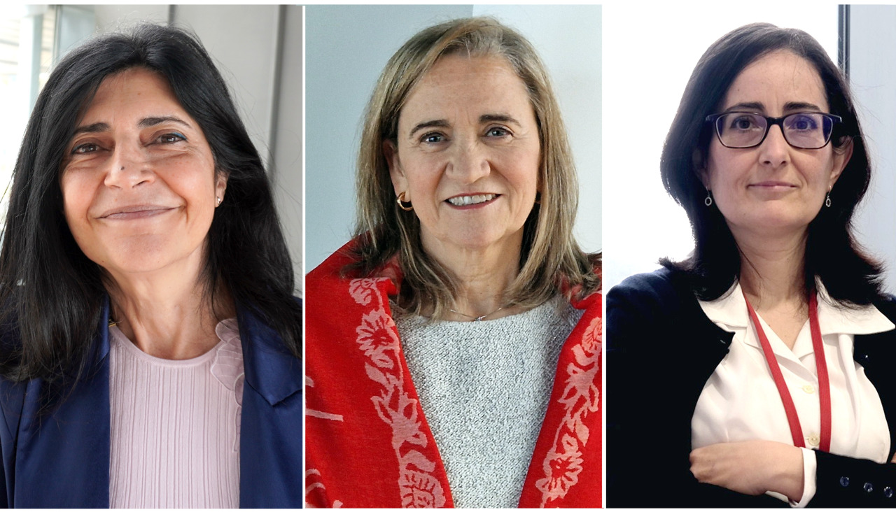 Montaje con la profesora del CiMUS María José Alonso, la profesora del CiMUS Clara Álvarez Villamarín y la profesora del CiQUS María Giménez, responsables de los tres proyectos seleccionados en el programa Ignicia