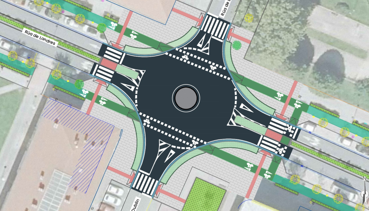 O proxecto transformará a actual intersección das Fontiñas nunha glorieta de pequeno radio, incorporando melloras na mobilidade, accesibilidade e iluminación