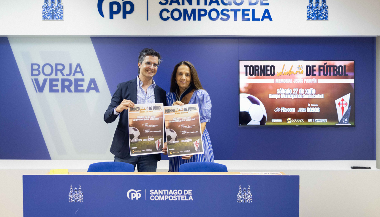 Borja Verea e Charo Barca co cartel do torneo