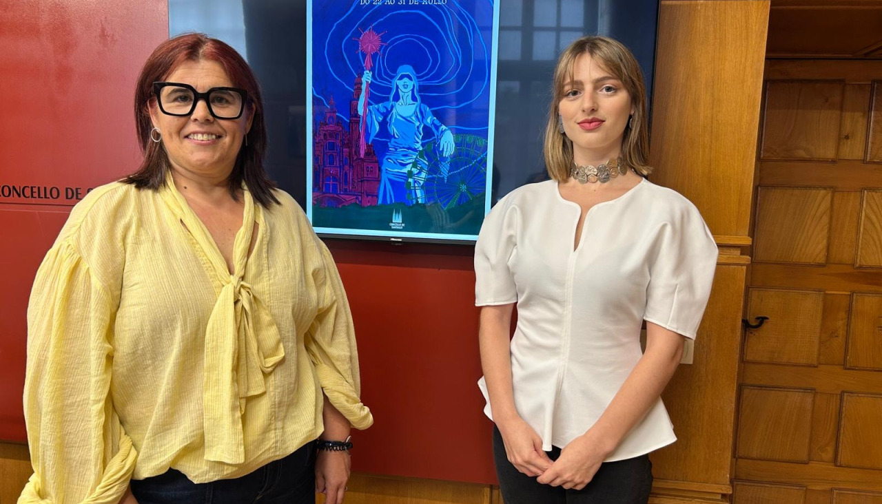 La concejala de Festas, Pilar Lueiro, presentó la programación de las Festas do Apóstolo 2026 junto a la ilustradora Iria Aldegunde, autora del cartel oficial de esta edición